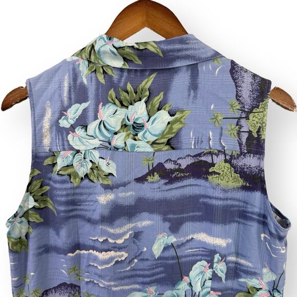 Tommy Bahama Tropical Print Silk Button Front Shirt Dress 12 Blue Hawaiian Beach - Picture 6 of 9